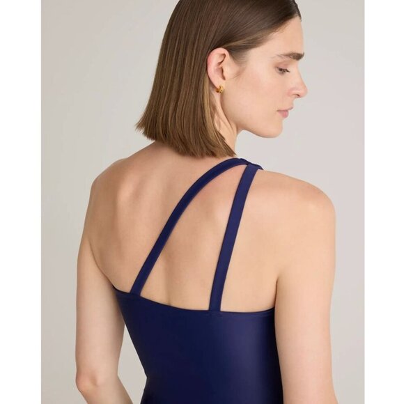 Quince Medium Italian One Shoulder One Piece Swimsuit Swim Wear Navy Blue NWT - Picture 10 of 10